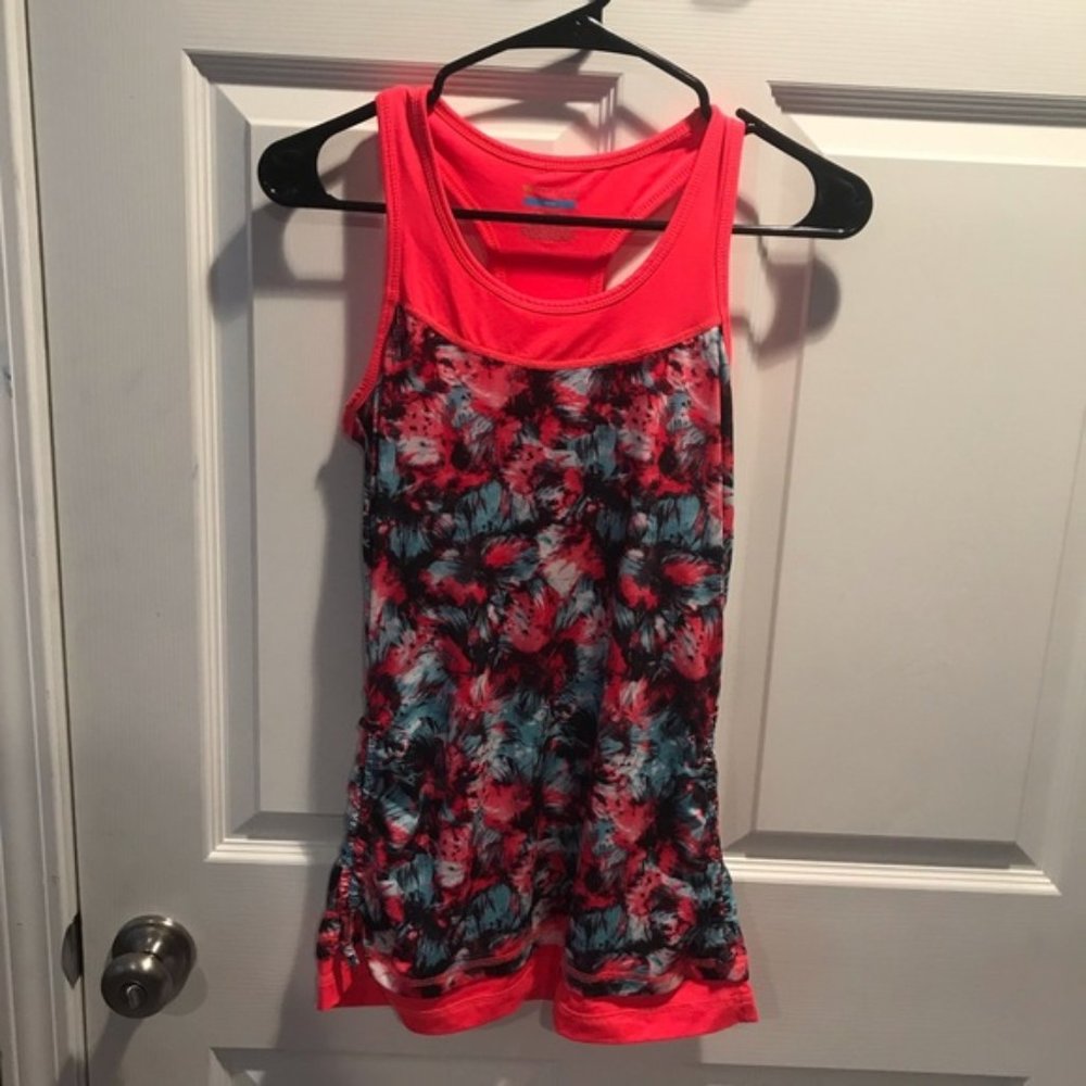 Tek Gear Banded Racer Back Tank Top Neon Floral Pattern